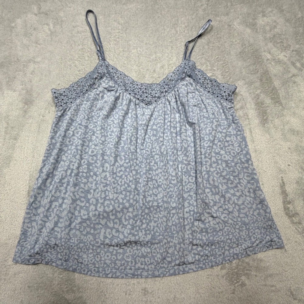 2010s Blue Leopard Print Rayon Blend‎ Lace Trim Camisole Top S